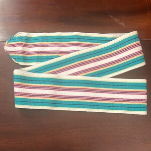 Vintage 90s Blue, Pink, White, & Yellow Striped Woven Fabric Wide Belt
